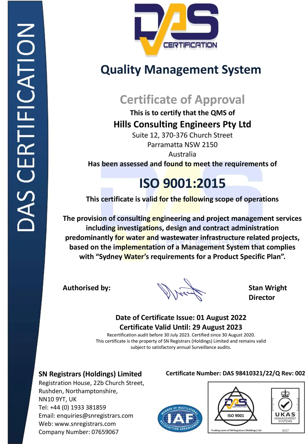 DAS ISO Certificate - Quality Management