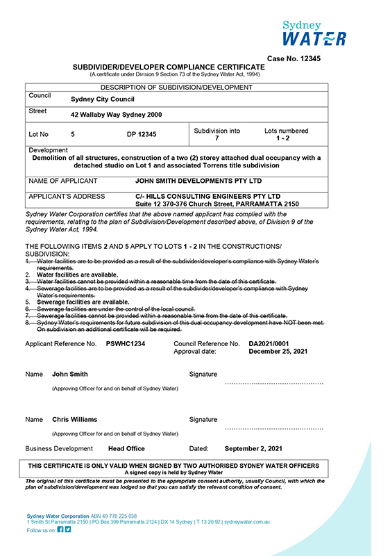 Section 73 Certificate